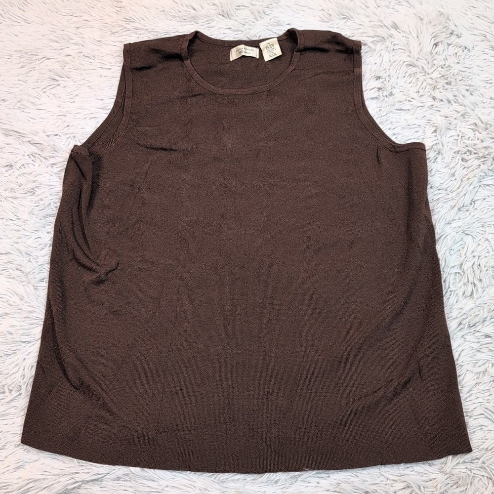 Vintage Laura Ashley Shirt‎ Womens 1X Brown Top Comfort Stretch Sleeveless